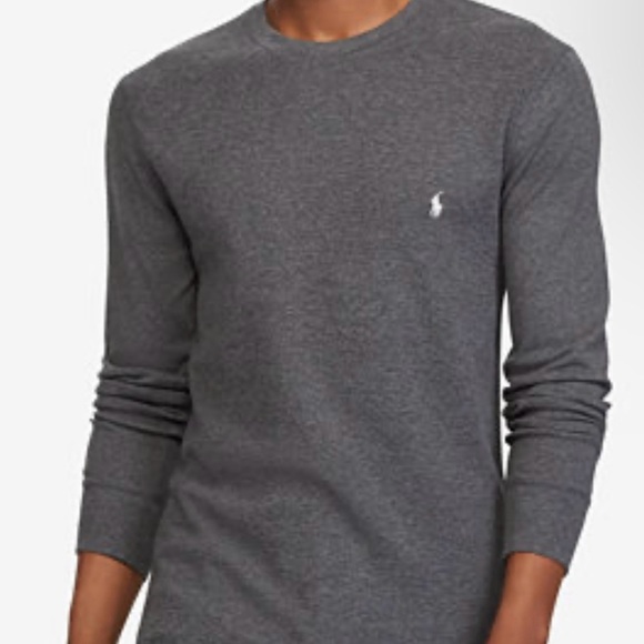 Polo Ralph Lauren Men's Grey Waffle Knit Thermal Crew-Neck Long Sleeve Shirt S - Picture 1 of 11